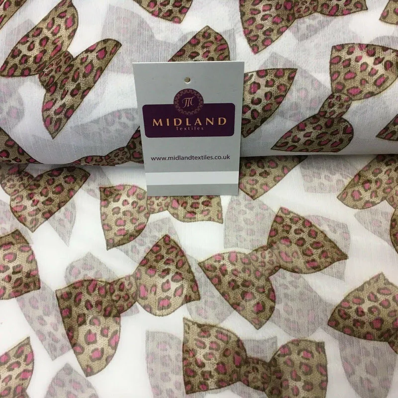 White Animal Bows Printed Crinkle Georgette Chiffon Fabric 150cm wide MK1090-4