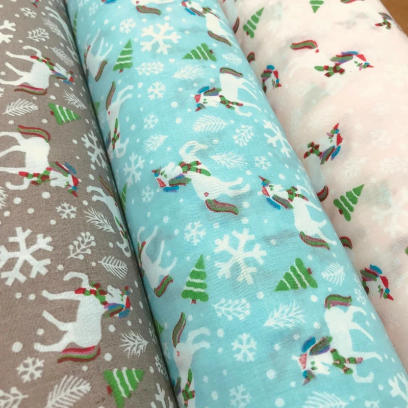 Festive Christmas Snowflake Unicorn Printed poly cotton Fabric 44" Wide MH972