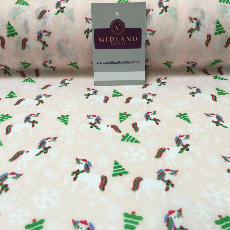 Festive Christmas Snowflake Unicorn Printed poly cotton Fabric 44" Wide MH972