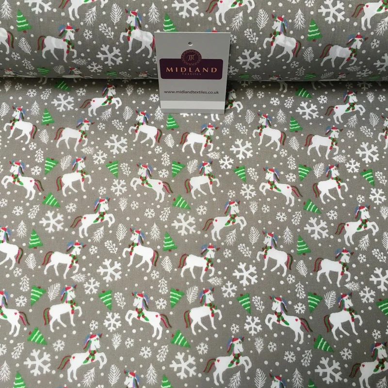 Festive Christmas Snowflake Unicorn Printed poly cotton Fabric 44" Wide MH972
