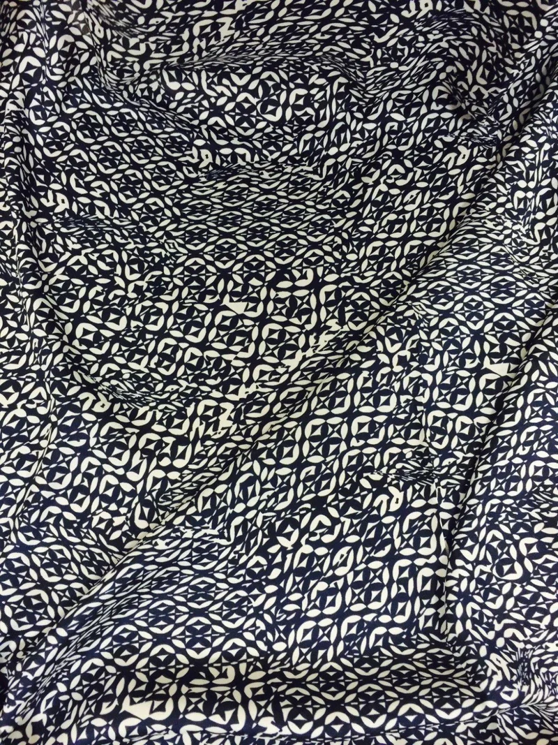 Navy and White aztec print silky polyester Satin crepe fabric 58" Wide M145-30