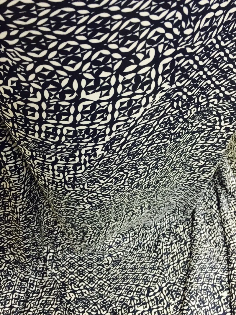 Navy and White aztec print silky polyester Satin crepe fabric 58" Wide M145-30