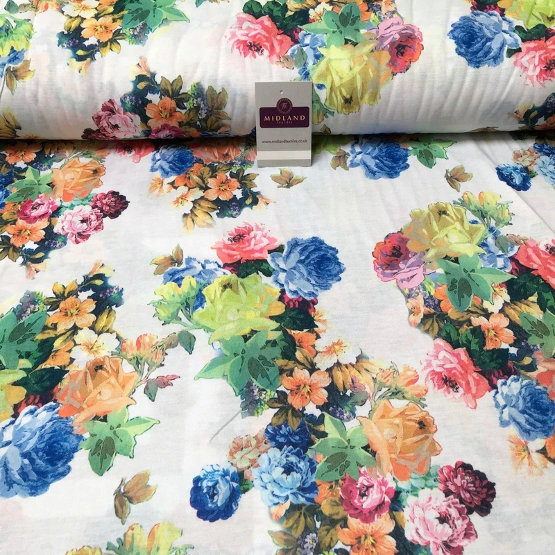 White Printed Cotton Jersey Dress Fabric 55" Wide MK923-8 Mtex