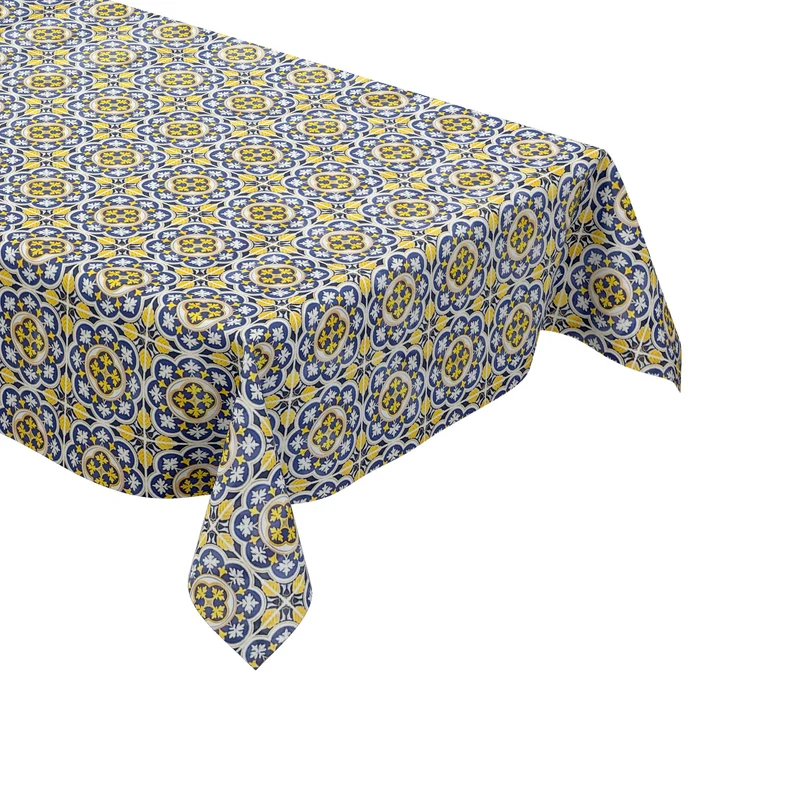 Wachstuch Tischdecke C141141 blau gelb Fliesen Mosaik mediterran eckig rund oval nach Maß