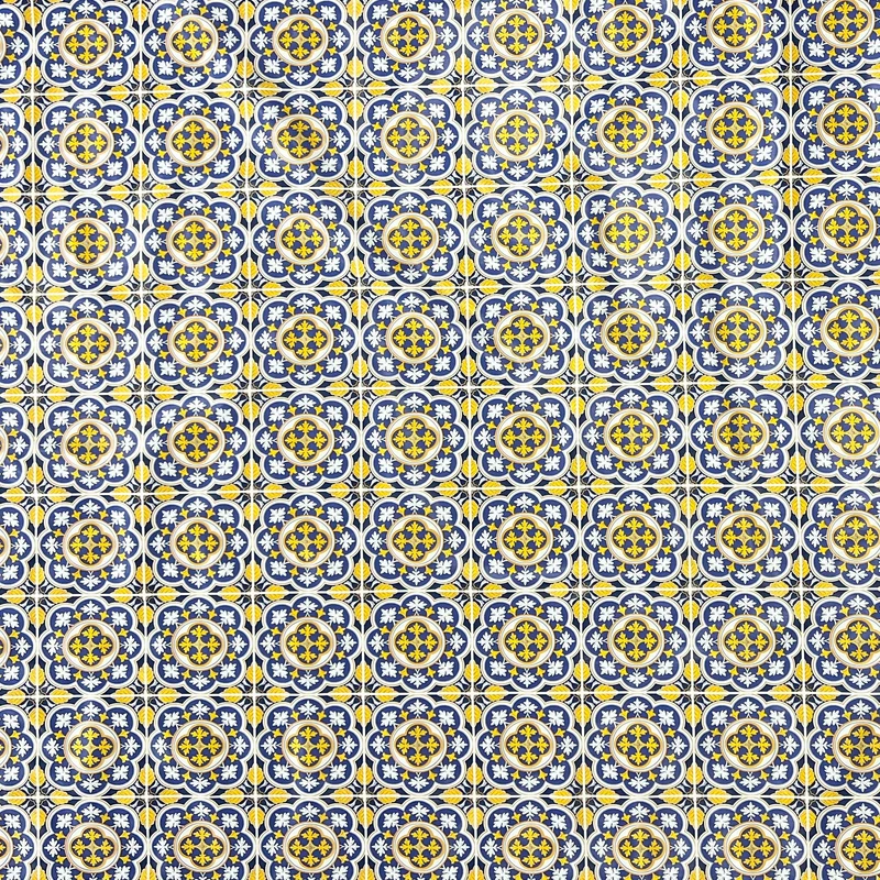 Wachstuch Tischdecke C141141 blau gelb Fliesen Mosaik mediterran eckig rund oval nach Maß