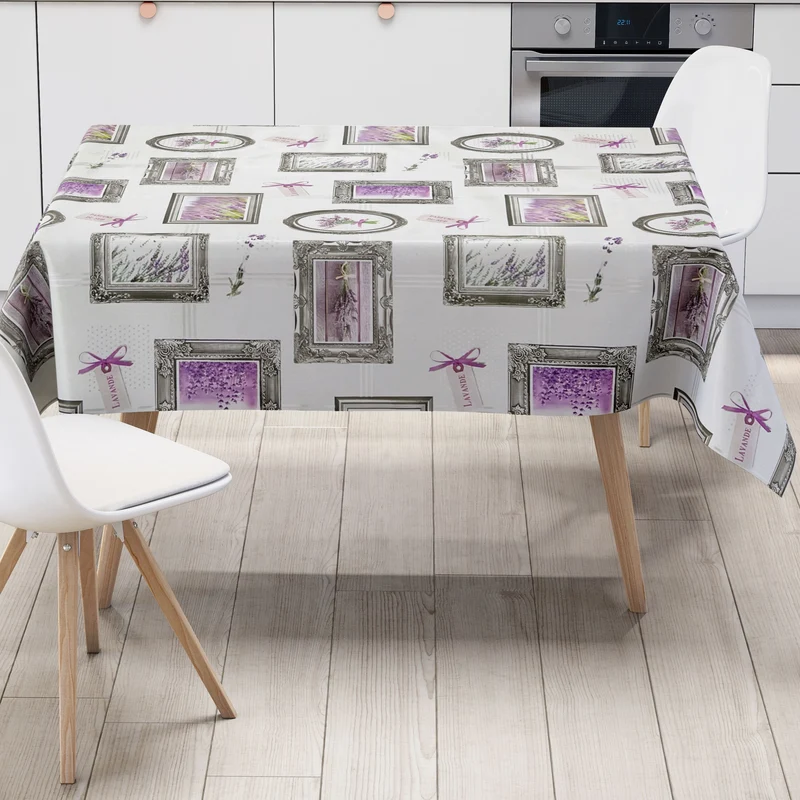 Wachstuch Tischdecke 160 cm Breite Übergröße B9047-01 Lavendel Bilder eckig rund oval