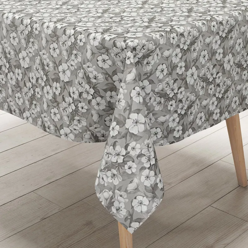 Wachstuch Tischdecke geprägt P1173-6 grau Kirschblüten Meterware eckig rund oval
