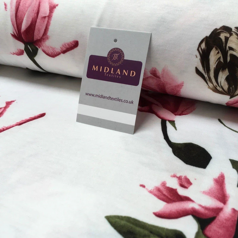 Ivory Floral Vintage Printed Cotton Jersey Dress Fabric 55" Wide MK923-5 Mtex