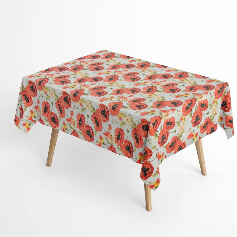 Jacquard Tischdecke aus beschichteter Baumwolle mit Fleckenschutz LAZA Mohn Blüten eckig rund oval