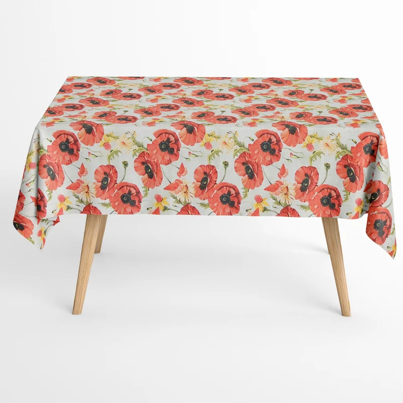 Jacquard Tischdecke aus beschichteter Baumwolle mit Fleckenschutz LAZA Mohn Blüten eckig rund oval