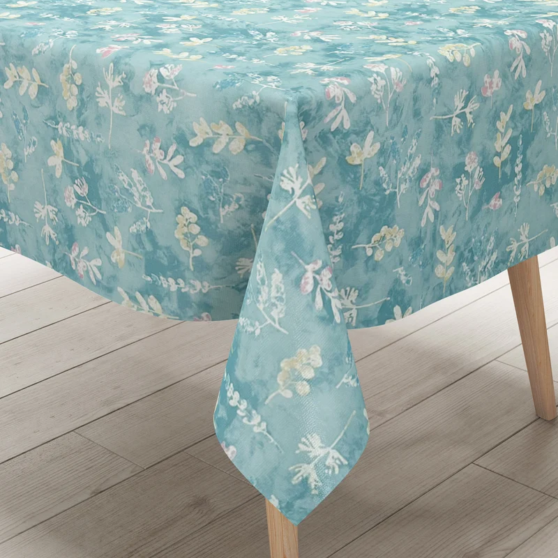 Wachstuch Tischdecke geprägt P1156-1 Herbst Blätter Laub blau Meterware eckig rund oval