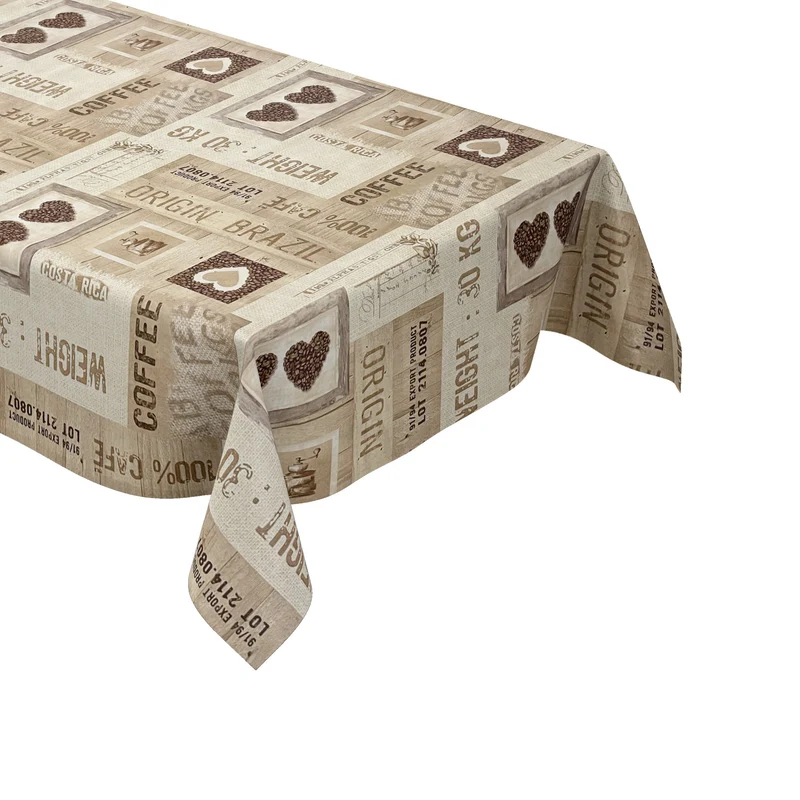 Wachstuch Tischdecke 06140-01 beige Kaffeemotiv Brasil Küche eckig rund oval Meterware