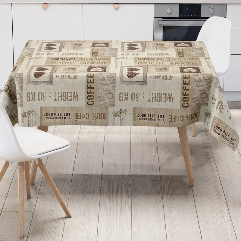 Wachstuch Tischdecke 06140-01 beige Kaffeemotiv Brasil Küche eckig rund oval Meterware