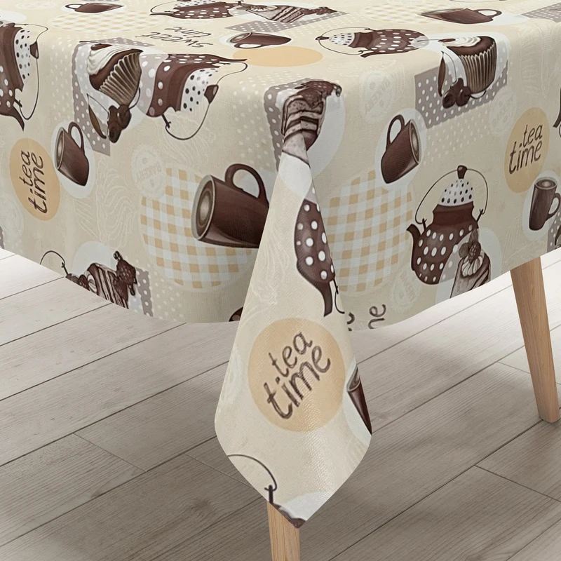 Wachstuch Tischdecke 01068-02 Tea Time Kuchen Cup Cakes beige-braun eckig rund oval Meterware