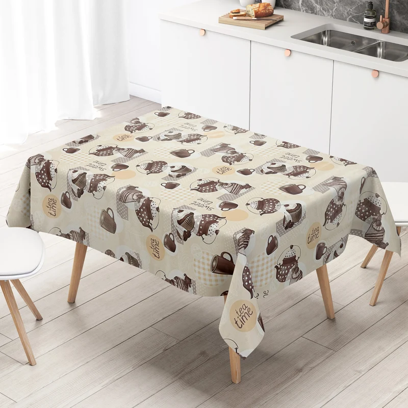 Wachstuch Tischdecke 01068-02 Tea Time Kuchen Cup Cakes beige-braun eckig rund oval Meterware