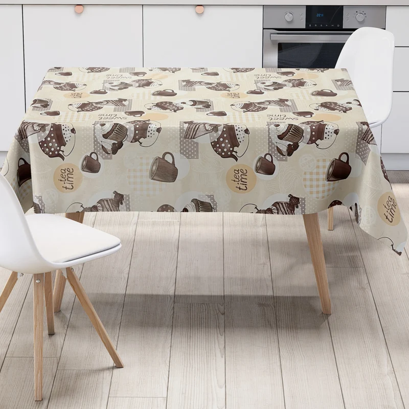 Wachstuch Tischdecke 01068-02 Tea Time Kuchen Cup Cakes beige-braun eckig rund oval Meterware