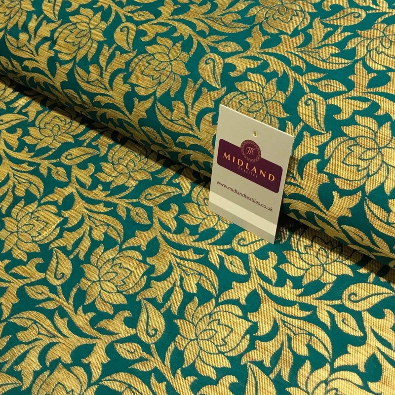 Indian Floral Gold Banarsi Brocade Faux Silk Waistcoat fabric 50" Wide MA873