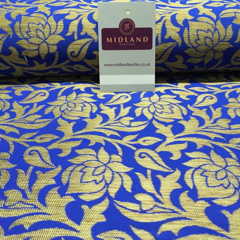 Indian Floral Gold Banarsi Brocade Faux Silk Waistcoat fabric 50" Wide MA873