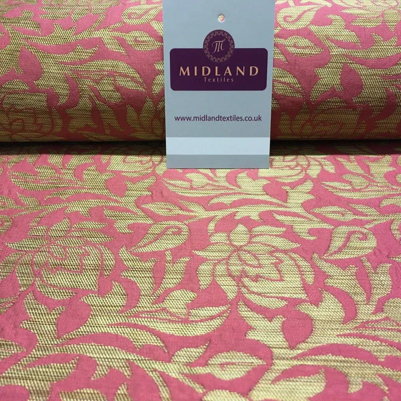 Indian Floral Gold Banarsi Brocade Faux Silk Waistcoat fabric 50" Wide MA873