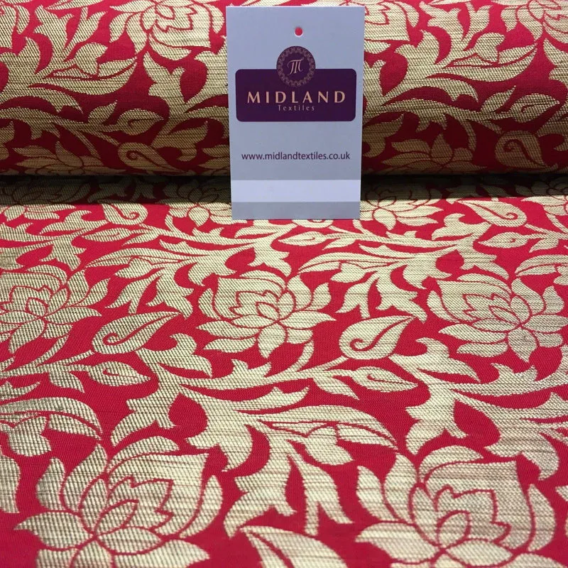 Indian Floral Gold Banarsi Brocade Faux Silk Waistcoat fabric 50" Wide MA873