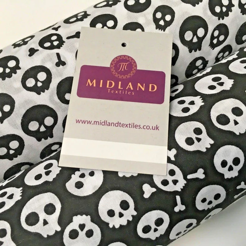 Halloween Skull and Bone Print Polycotton Fabric, 45in Wide - MD940