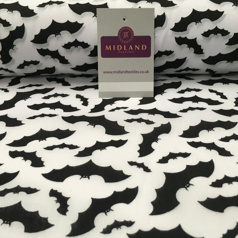 Halloween Gothic Flying Bat Print Polycotton Fabric, 45in Wide - MD942
