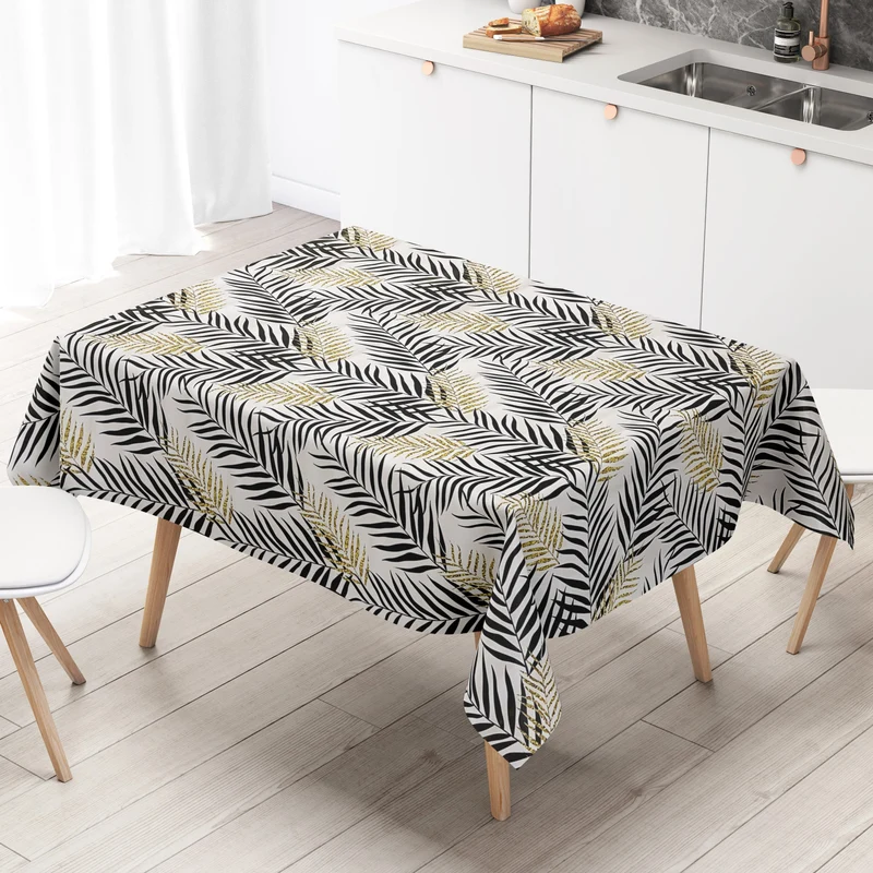 Wachstuch Tischdecke K150127 Palmen Blätter schwarz gold Dschungel nach Maß eckig rund oval