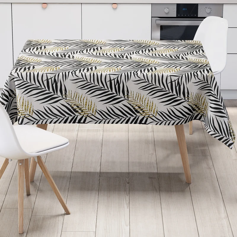 Wachstuch Tischdecke K150127 Palmen Blätter schwarz gold Dschungel nach Maß eckig rund oval
