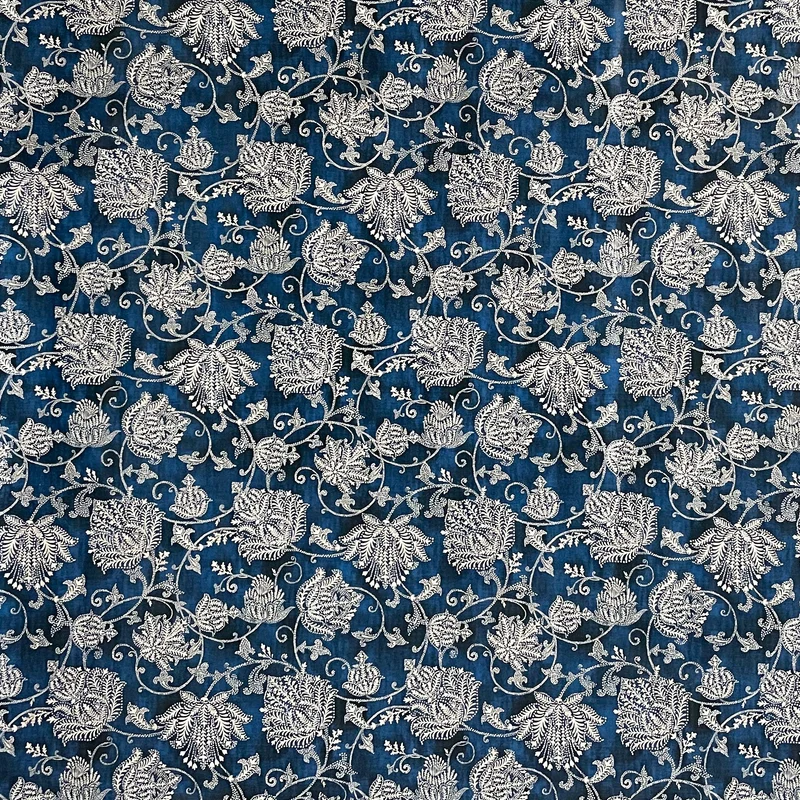 Wachstuch Tischdecke K150229 BOHO Strick Blumenranken auf dunkelblau eckig rund oval