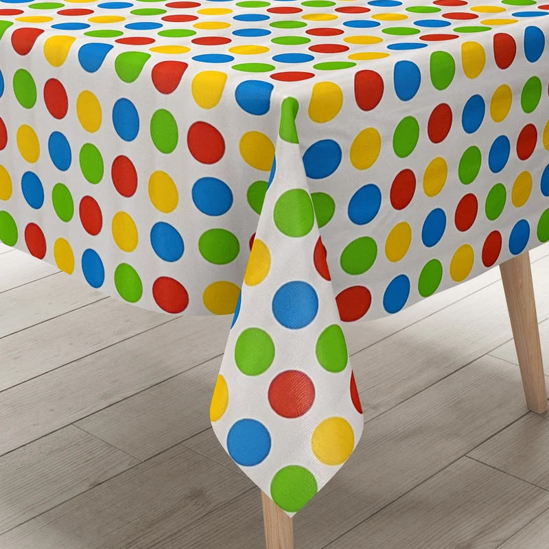 Wachstuch Tischdecke K150026 bunte Punkte auf weiss Kindergeburtstag eckig rund oval Meterware