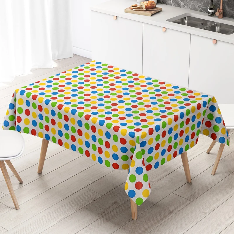 Wachstuch Tischdecke K150026 bunte Punkte auf weiss Kindergeburtstag eckig rund oval Meterware