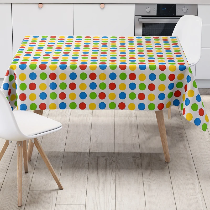 Wachstuch Tischdecke K150026 bunte Punkte auf weiss Kindergeburtstag eckig rund oval Meterware