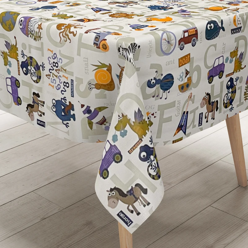 Wachstuch Tischdecke K-BE4205 Kindermotiv Zahlen Schule Tiere Auto eckig rund oval