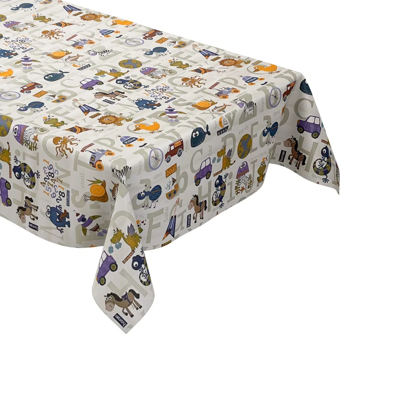 Wachstuch Tischdecke K-BE4205 Kindermotiv Zahlen Schule Tiere Auto eckig rund oval
