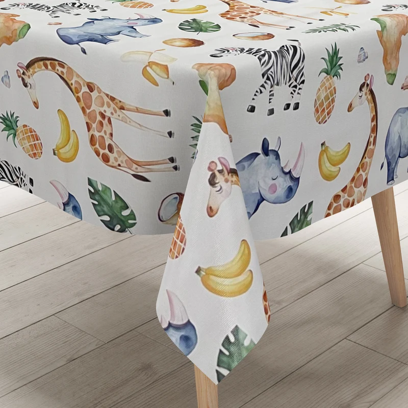 Wachstuch Tischdecke K150233 Kindermotiv Nashorn Zebra Giraffe eckig rund oval