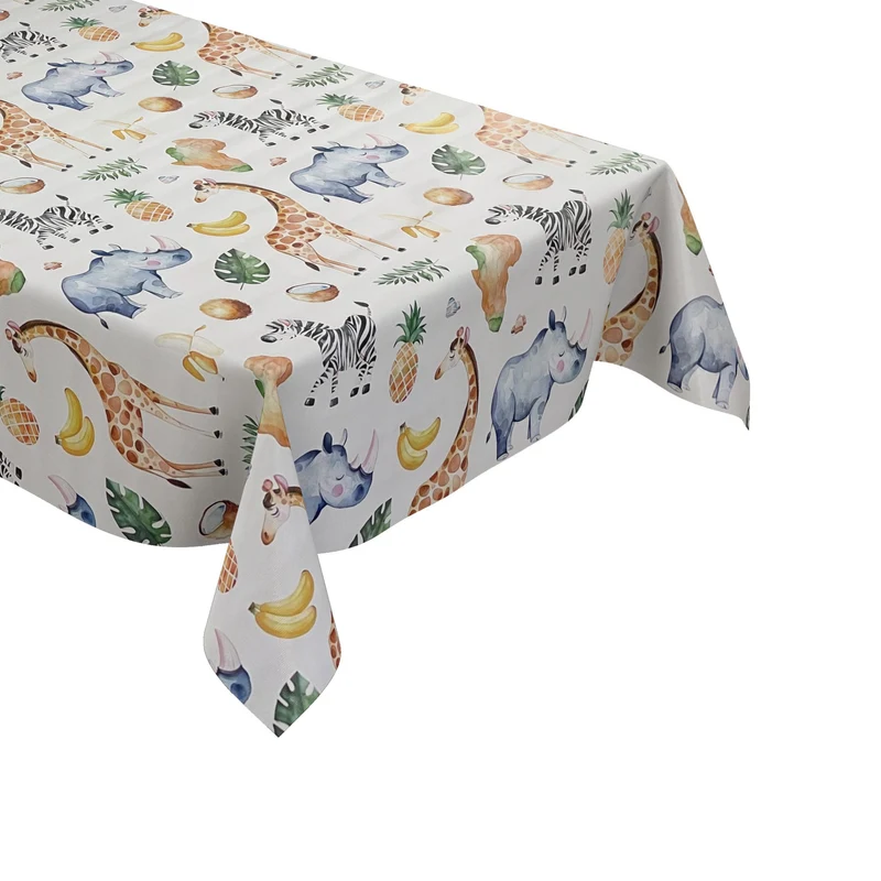 Wachstuch Tischdecke K150233 Kindermotiv Nashorn Zebra Giraffe eckig rund oval