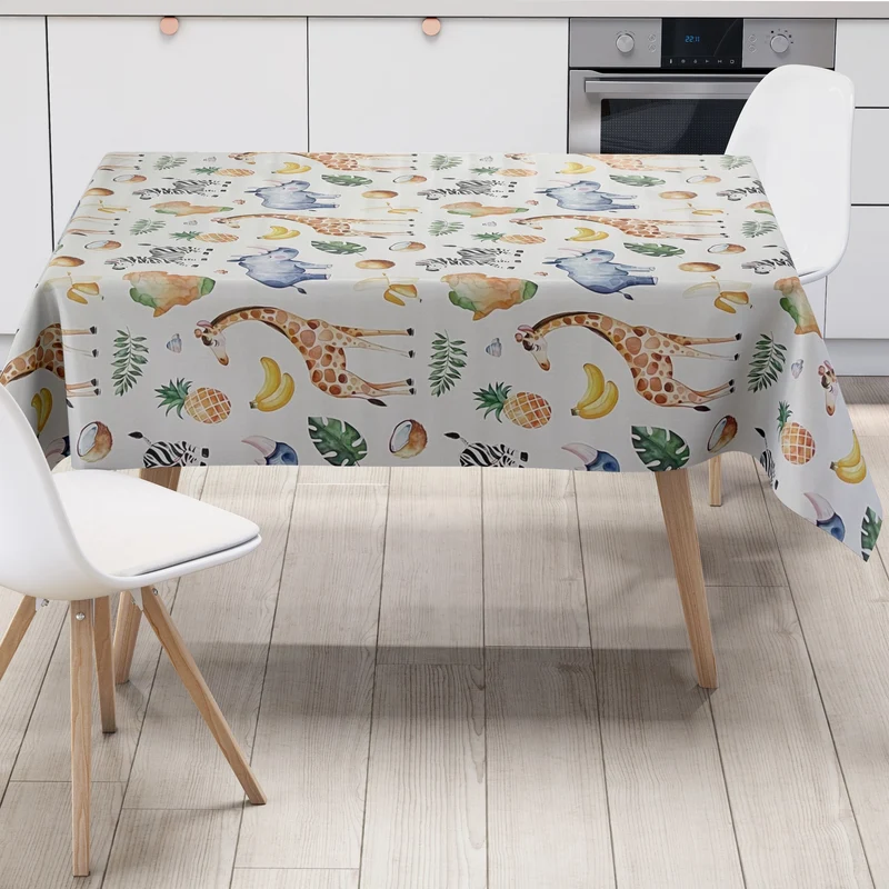 Wachstuch Tischdecke K150233 Kindermotiv Nashorn Zebra Giraffe eckig rund oval