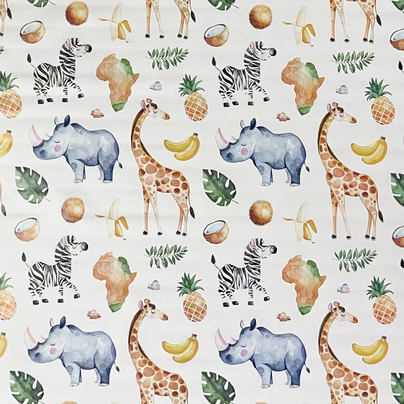 Wachstuch Tischdecke K150233 Kindermotiv Nashorn Zebra Giraffe eckig rund oval
