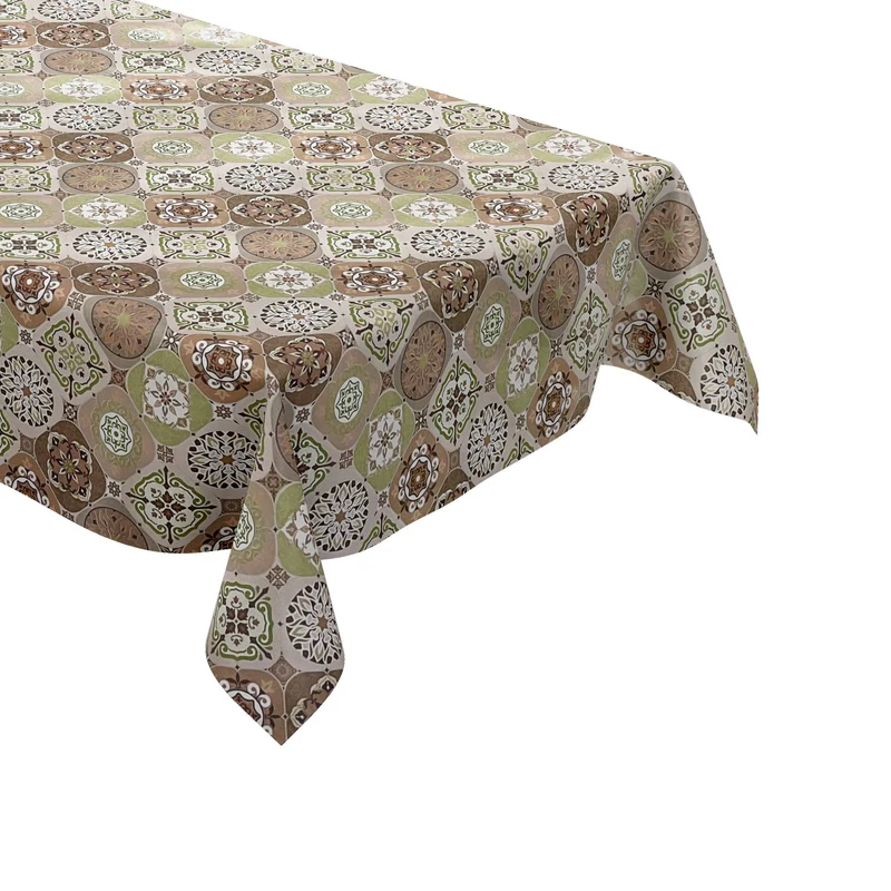 Wachstuch Tischdecke 01633-03 braun grün Fliesen Mosaik mediterran eckig rund oval nach Maß