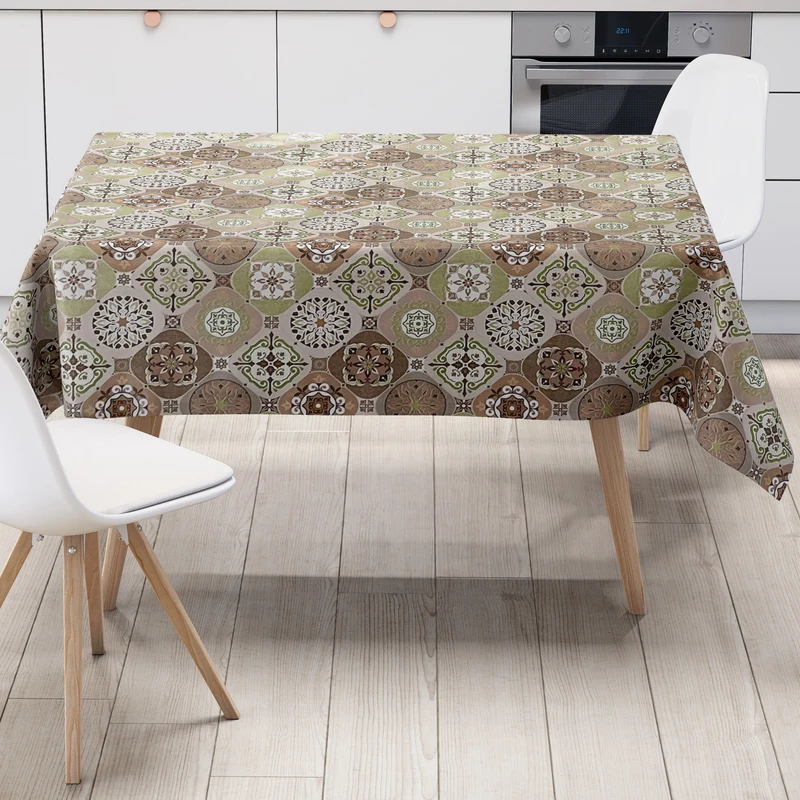 Wachstuch Tischdecke 01633-03 braun grün Fliesen Mosaik mediterran eckig rund oval nach Maß