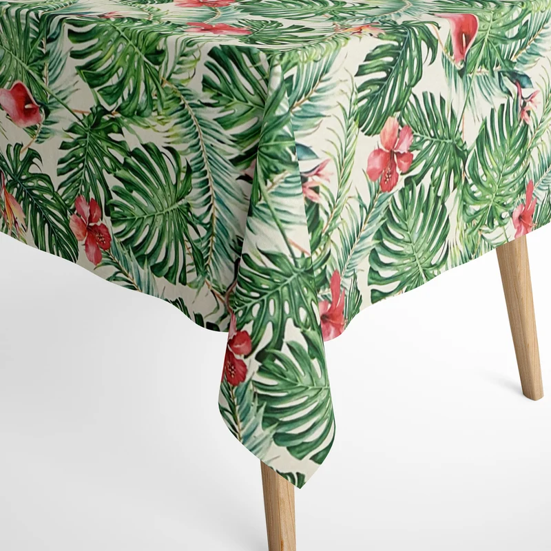 Jacquard Tischdecke aus beschichteter Baumwolle mit Fleckenschutz BENNE Monstera Dschungel eckig rund oval
