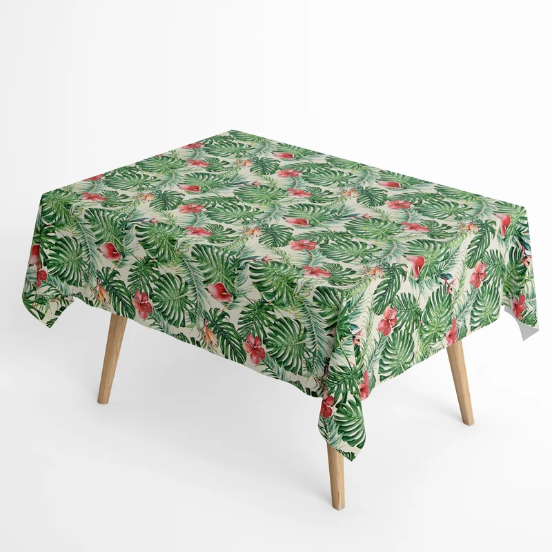 Jacquard Tischdecke aus beschichteter Baumwolle mit Fleckenschutz BENNE Monstera Dschungel eckig rund oval