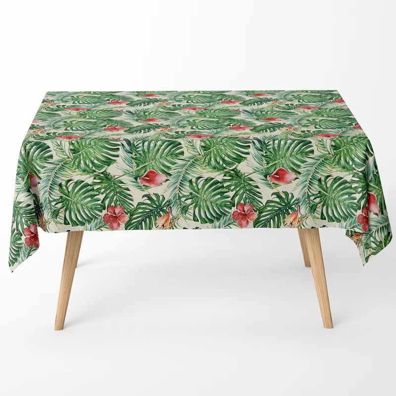 Jacquard Tischdecke aus beschichteter Baumwolle mit Fleckenschutz BENNE Monstera Dschungel eckig rund oval
