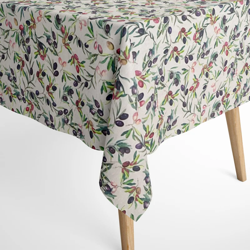 Jacquard Tischdecke aus beschichteter Baumwolle mit Fleckenschutz VERCORS Oliven mediterran eckig rund oval
