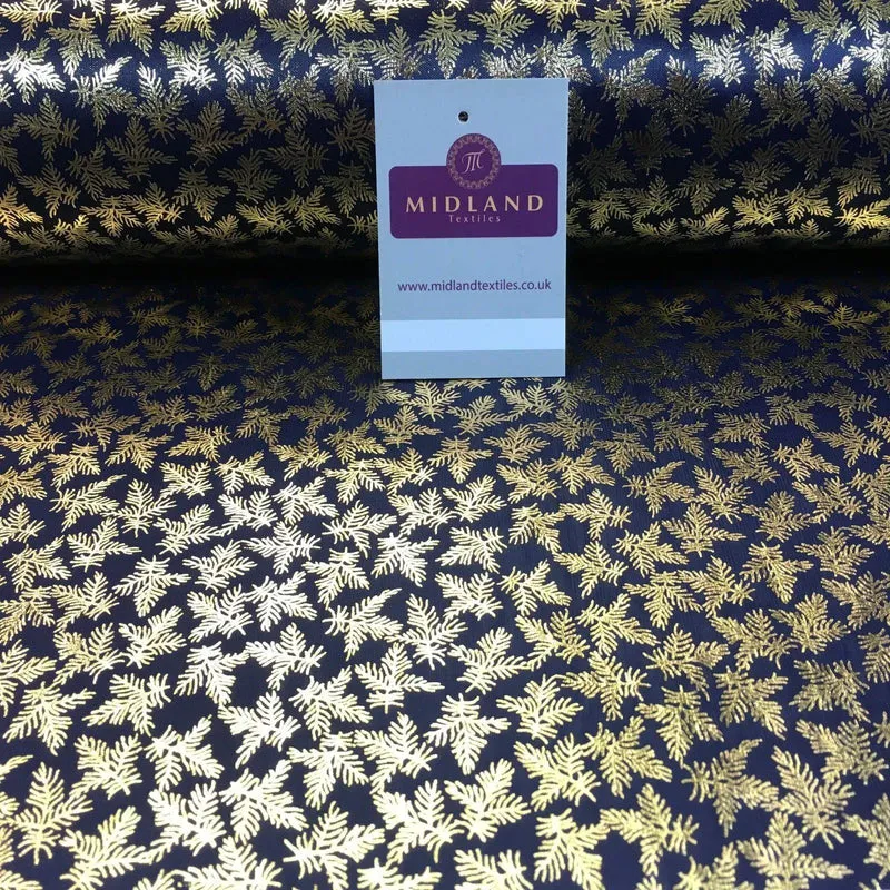 Navy With Gold Fern Hologram printed computer foil fabric Xmas 45" M7-11 Mtex