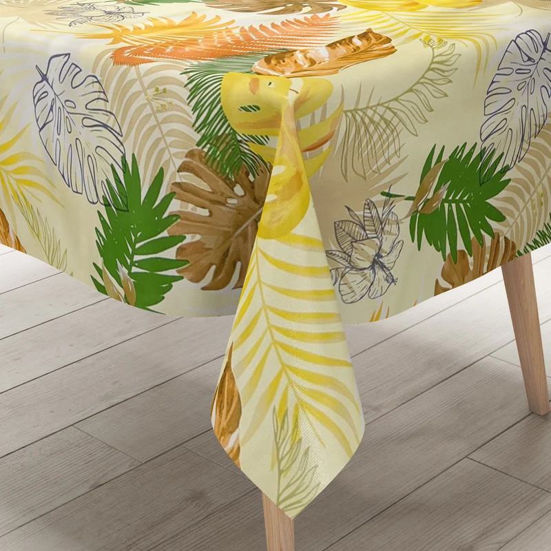Wachstuch Tischdecke KE42620 Monstera Dschungel gelb eckig rund oval