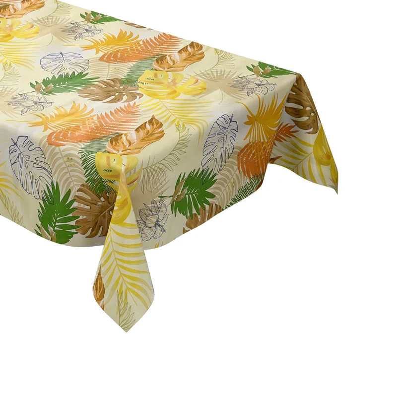 Wachstuch Tischdecke KE42620 Monstera Dschungel gelb eckig rund oval