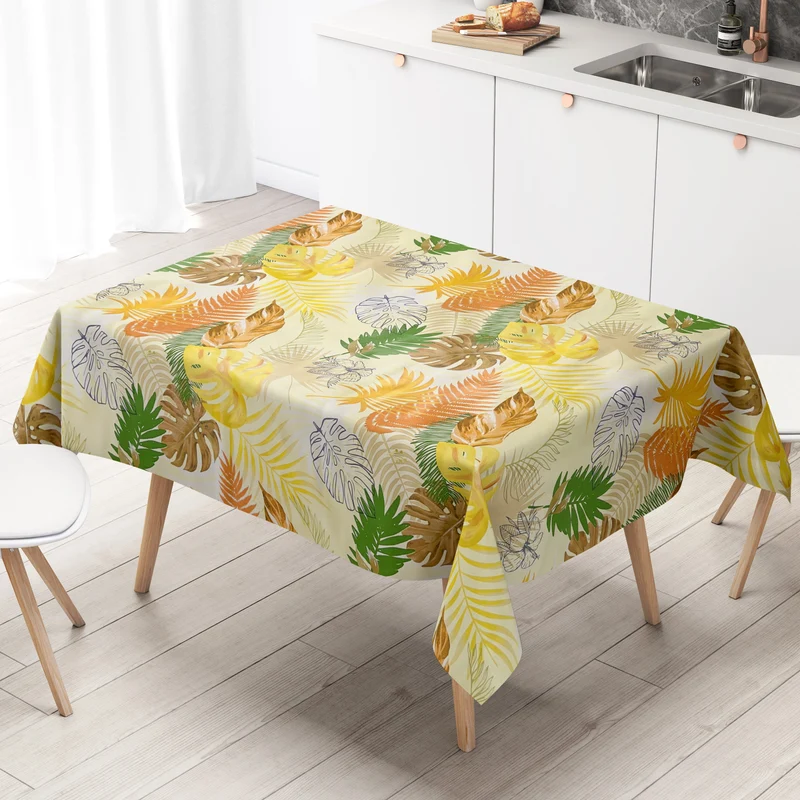 Wachstuch Tischdecke KE42620 Monstera Dschungel gelb eckig rund oval