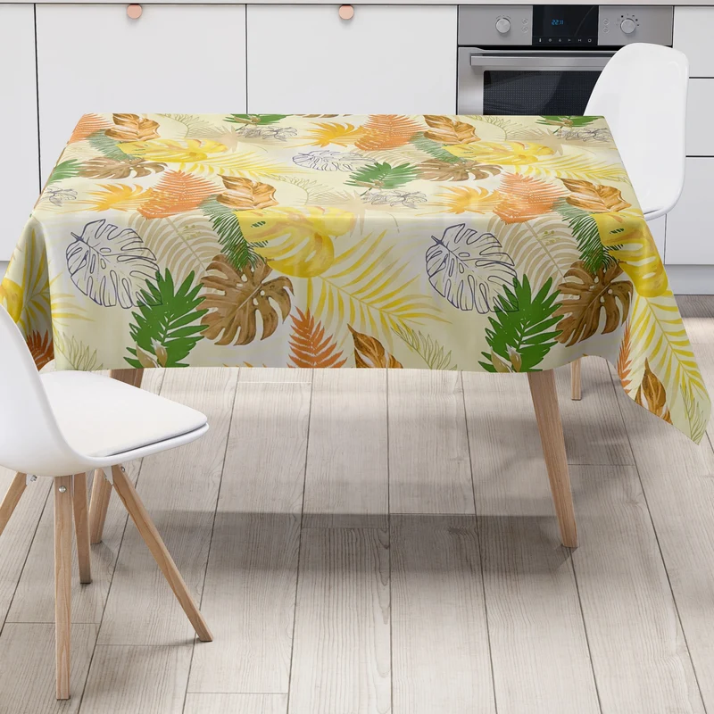 Wachstuch Tischdecke KE42620 Monstera Dschungel gelb eckig rund oval