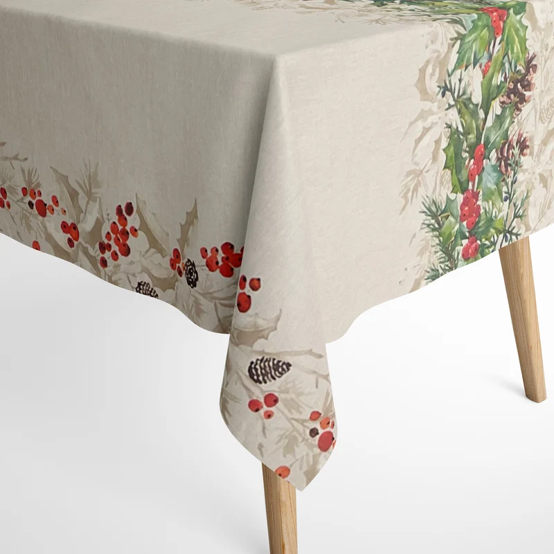 Jacquard Tischdecke aus beschichteter Baumwolle GLORIA Bordürenmuster Advent Weihnachten Tannenzapfen